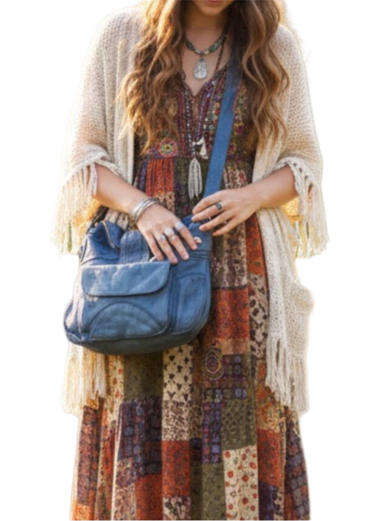 Anthropologie Handbags - Anthropologie Lucky Penny Blue Leather Faded Crossbody Boho Bag